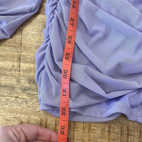 Lucy in the Sky Ruched Bodycon Dress Large Power Mesh Purple Hoco Mini Cocktail - Picture 11 of 11